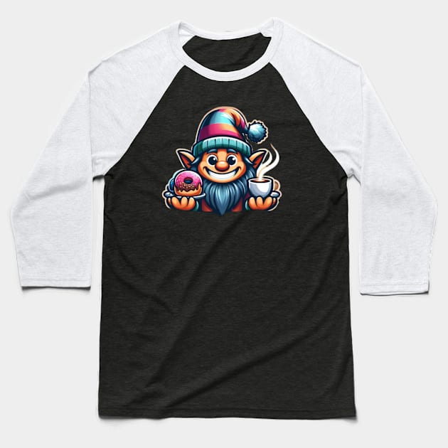 Donut and Coffee Gnome Baseball T-Shirt by Donut Duster Designs
